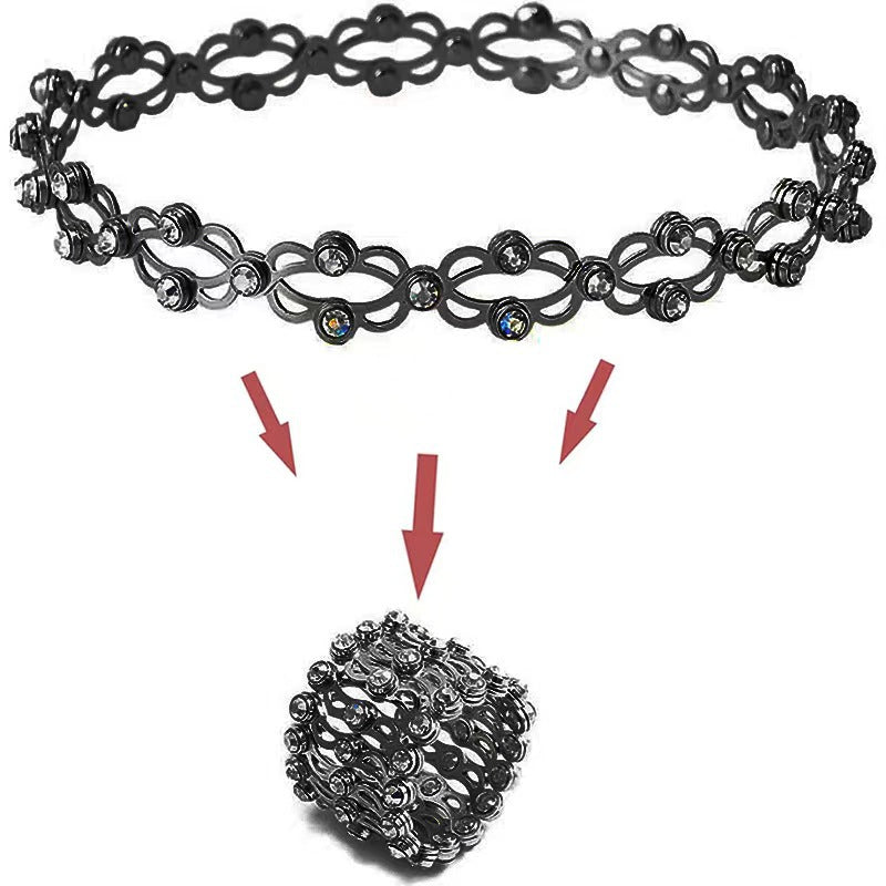 Pulsera de metal con incrustaciones de diamantes deformables al por mayor con anillos